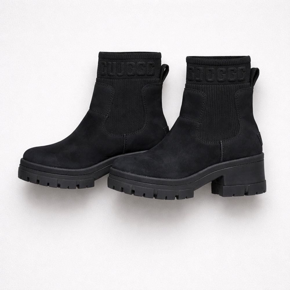UGG Brellah Black Nubuck Chelsea Platform Lug Sole Ankle Boots Womens 8.5 - Picture 2 of 10
